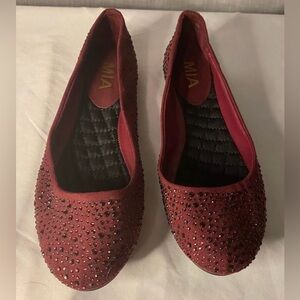 Mia Maroon Burgundy Rhinestone Ballet Flats Size 6 Slip On Ballet Sparkle